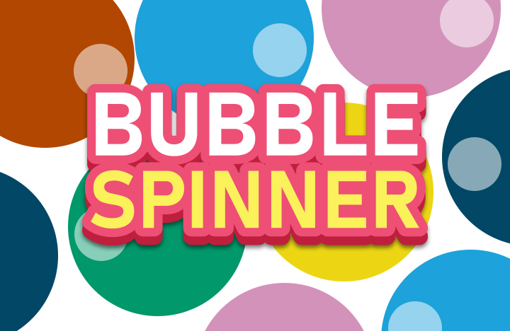 Bubble Spinner gameplay with a rotating bubble wheel and top cannon