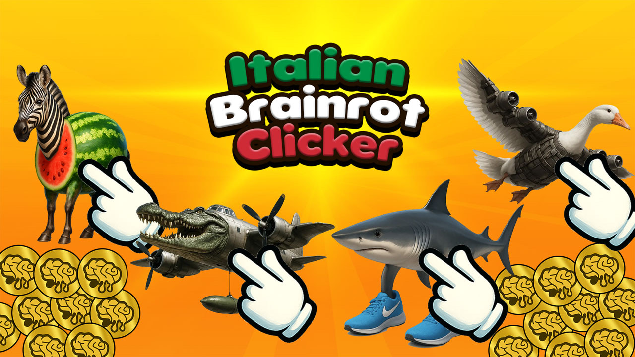 Italian Brainrot Clicker cover with meme characters and coin icons